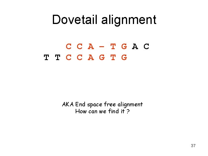 Dovetail alignment C C A – T G A C T T C C