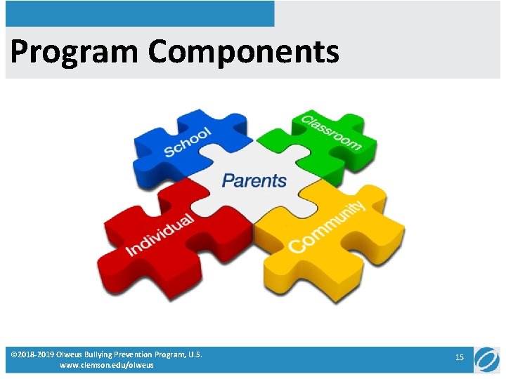 Program Components © 2018 -2019 Olweus Bullying Prevention Program, U. S. www. clemson. edu/olweus
