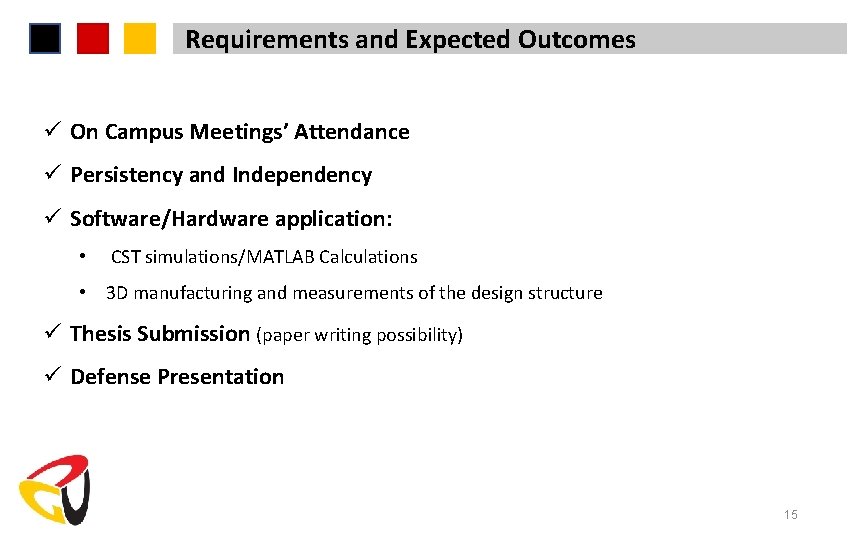 Requirements and Expected Outcomes ü On Campus Meetings’ Attendance ü Persistency and Independency ü