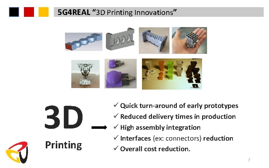5 G 4 REAL “ 3 D Printing Innovations” 3 D Printing ü Quick