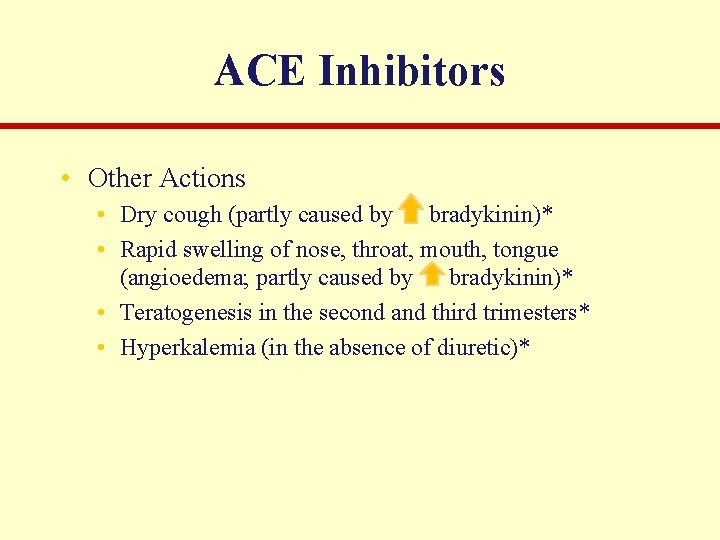 ACE Inhibitors • Other Actions • Dry cough (partly caused by bradykinin)* • Rapid