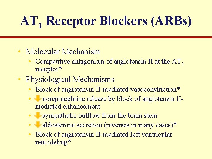 AT 1 Receptor Blockers (ARBs) • Molecular Mechanism • Competitive antagonism of angiotensin II