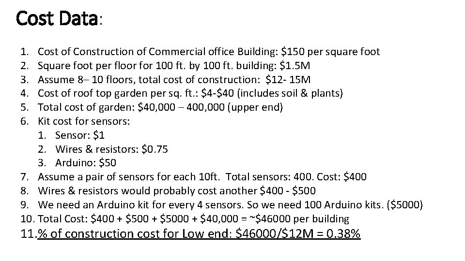 Cost Data: 1. 2. 3. 4. 5. 6. Cost of Construction of Commercial office