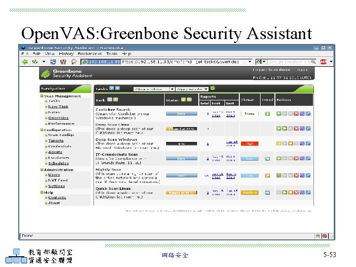 Open. VAS: Greenbone Security Assistant 網路安全 5 -53 
