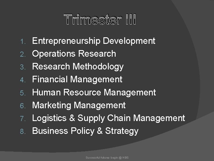 Trimester III 1. 2. 3. 4. 5. 6. 7. 8. Entrepreneurship Development Operations Research