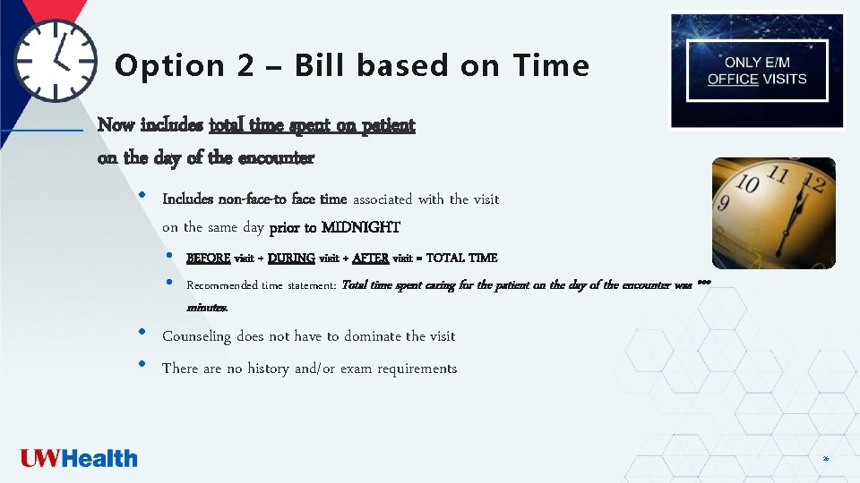 Option 2 – Bill based on Time Now includes total time spent on patient