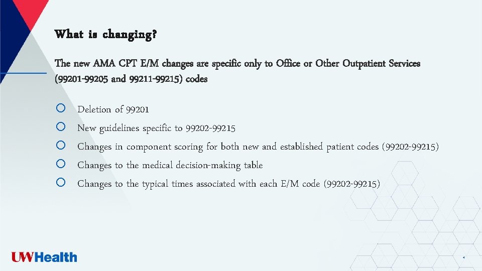 What is changing? The new AMA CPT E/M changes are specific only to Office