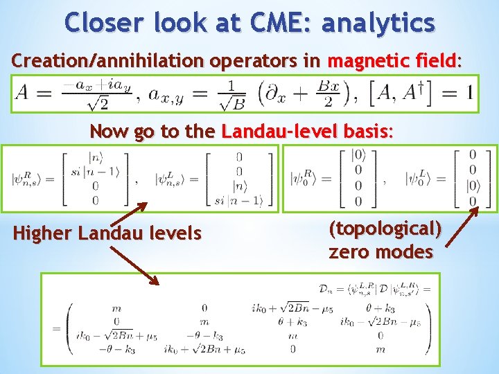 Closer look at CME: analytics Creation/annihilation operators in magnetic field: Now go to the