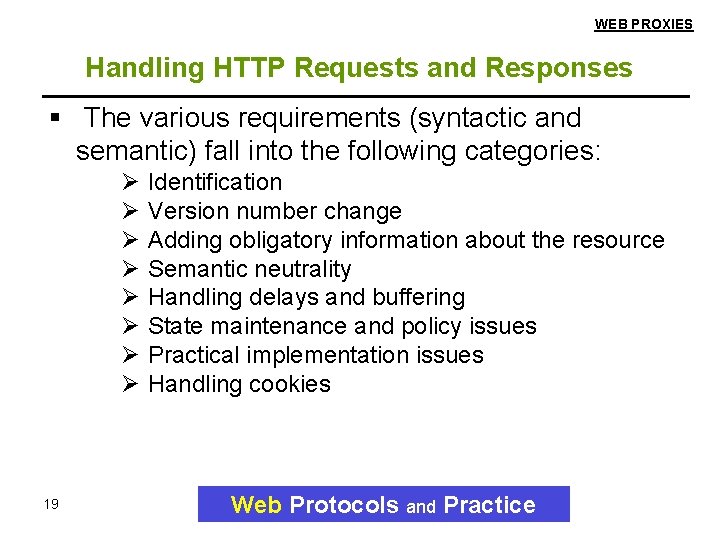 WEB PROXIES Handling HTTP Requests and Responses The various requirements (syntactic and semantic) fall
