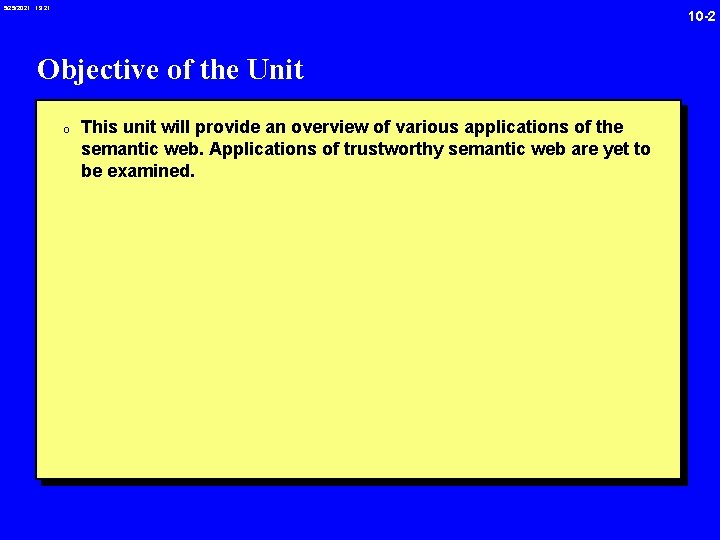 5/25/2021 19: 21 10 -2 Objective of the Unit 0 This unit will provide