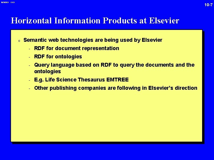 5/25/2021 19: 21 10 -7 Horizontal Information Products at Elsevier 0 Semantic web technologies