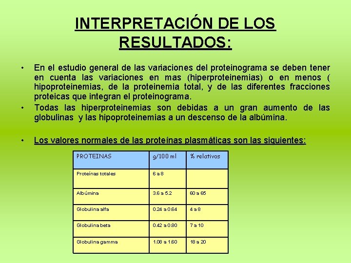 INTERPRETACIÓN DE LOS RESULTADOS: • • • En el estudio general de las variaciones