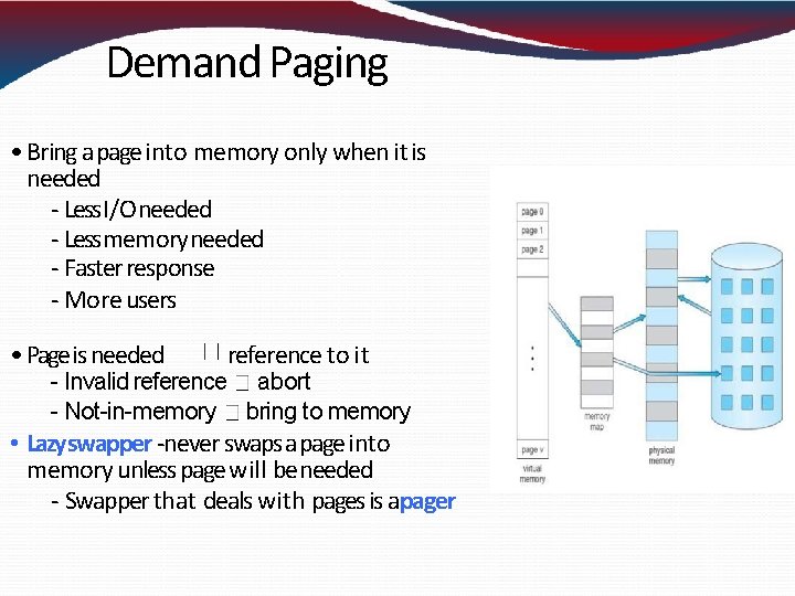Demand Paging • Bring a page into memory only when it is needed - Demand Paging • Bring a page into memory only when it is needed -