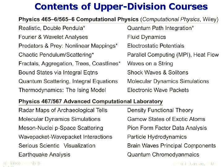 Contents of Upper-Division Courses e. Science Workshop © Rubin Landau, CPUG 