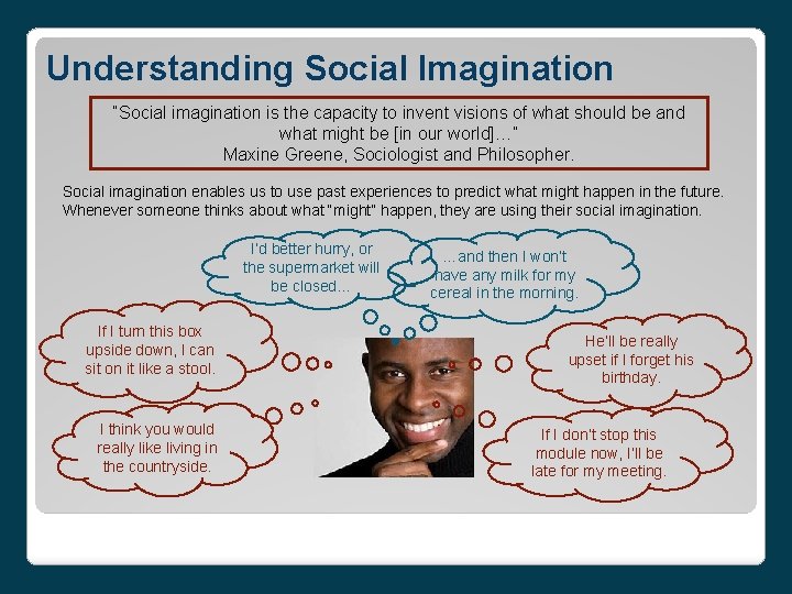 Understanding Social Imagination “Social imagination is the capacity to invent visions of what should