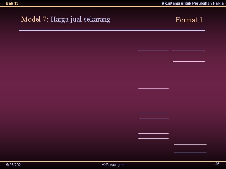 Bab 13 Akuntansi untuk Perubahan Harga Model 7: Harga jual sekarang 5/25/2021 Suwardjono Format
