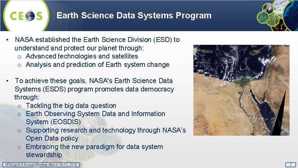 Earth Science Data Systems Program • NASA established the Earth Science Division (ESD) to