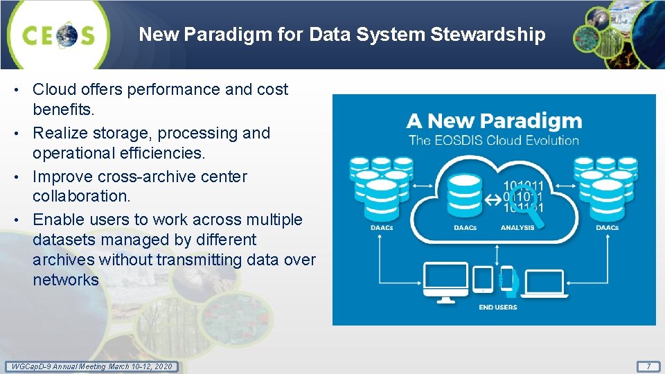 New Paradigm for Data System Stewardship Cloud offers performance and cost benefits. • Realize