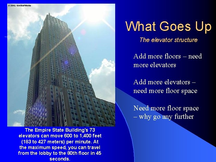 What Goes Up The elevator structure Add more floors – need more elevators Add What Goes Up The elevator structure Add more floors – need more elevators Add