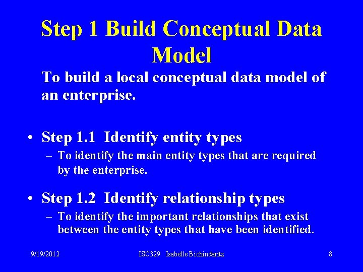 Step 1 Build Conceptual Data Model To build a local conceptual data model of