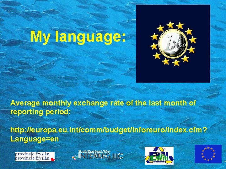 My language: Average monthly exchange rate of the last month of reporting period: http:
