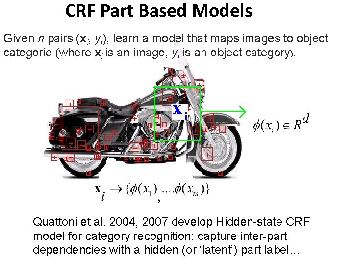CRF Part Based Models Given n pairs (xi, yi), learn a model that maps