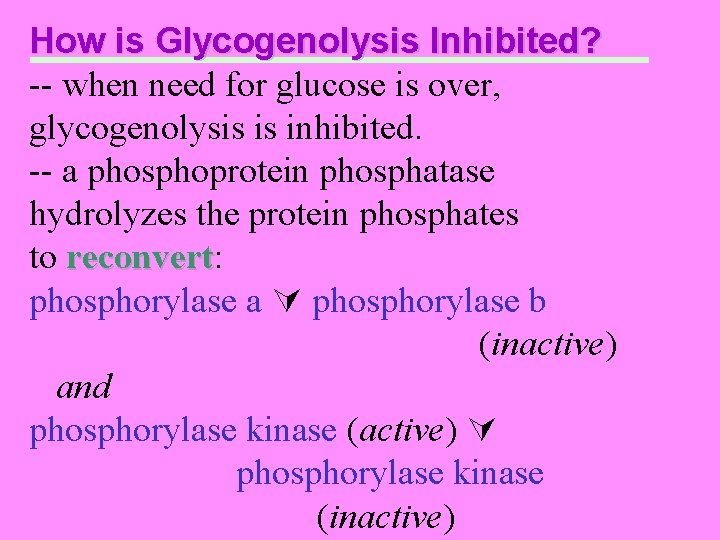 How is Glycogenolysis Inhibited? -- when need for glucose is over, glycogenolysis is inhibited.