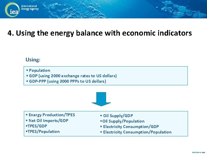 4. Using the energy balance with economic indicators Using: • Population • GDP (using