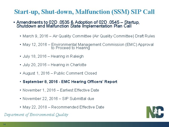 Start-up, Shut-down, Malfunction (SSM) SIP Call • Amendments to 02 D. 0535 & Adoption