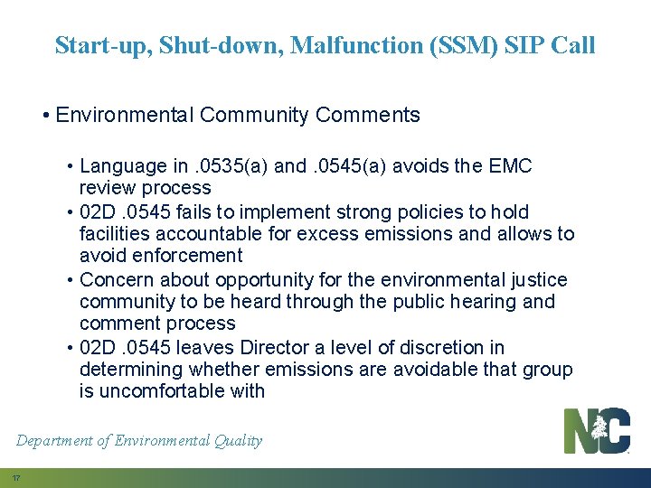 Start-up, Shut-down, Malfunction (SSM) SIP Call • Environmental Community Comments • Language in. 0535(a)