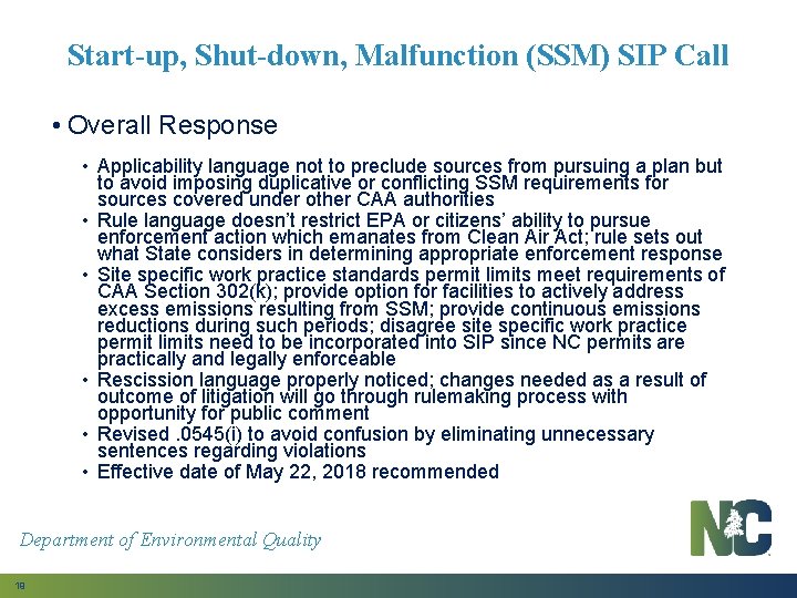 Start-up, Shut-down, Malfunction (SSM) SIP Call • Overall Response • Applicability language not to