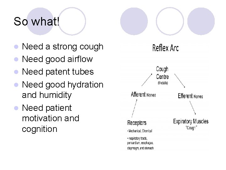 So what! l l l Need a strong cough Need good airflow Need patent