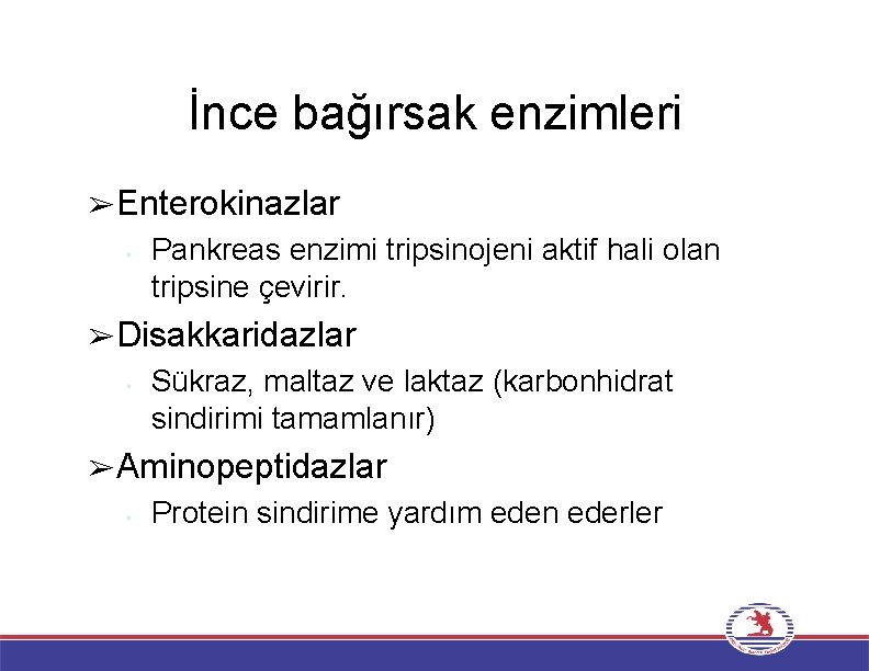 İnce bağırsak enzimleri ➢Enterokinazlar • Pankreas enzimi tripsinojeni aktif hali olan tripsine çevirir. ➢Disakkaridazlar