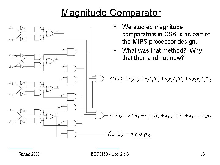 Magnitude Comparator • We studied magnitude comparators in CS 61 c as part of