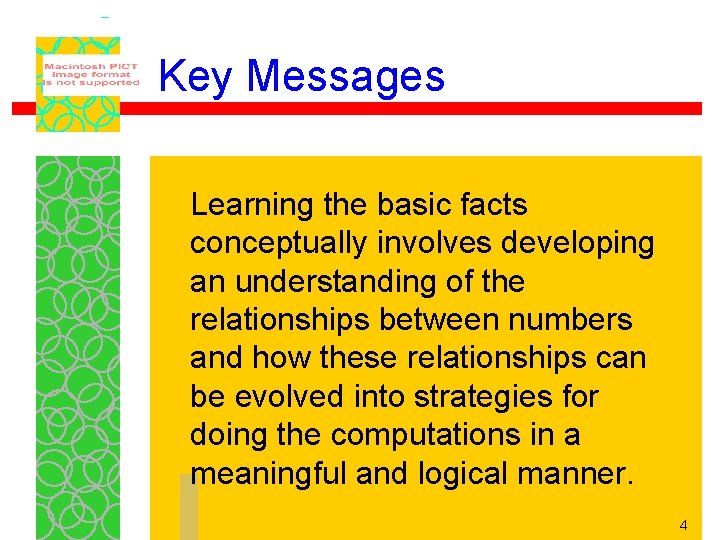 Key Messages Learning the basic facts conceptually involves developing an understanding of the relationships