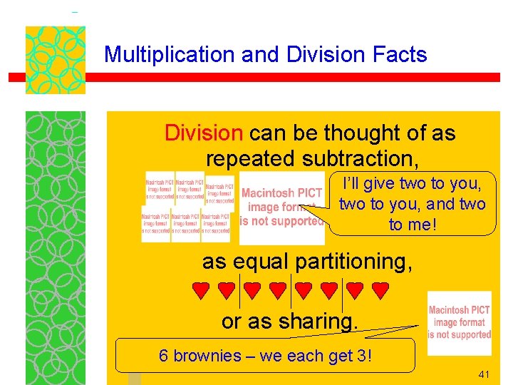 Multiplication and Division Facts Division can be thought of as repeated subtraction, I’ll give