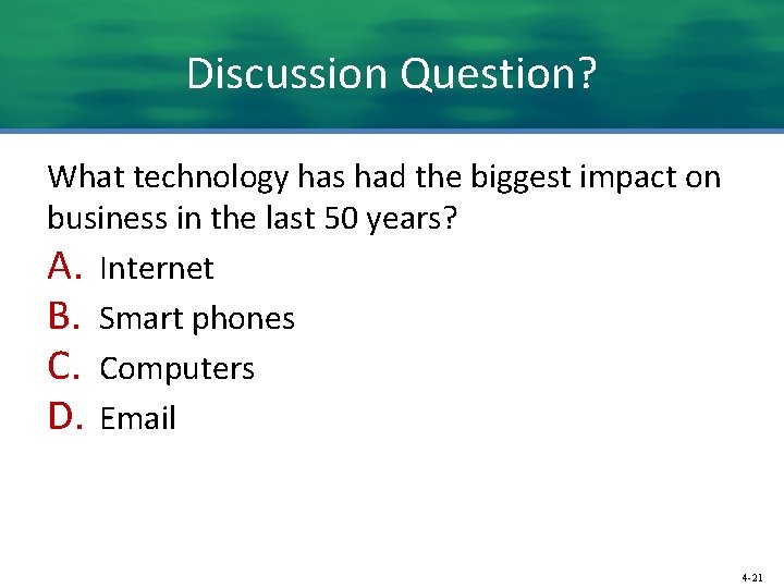 Discussion Question? What technology has had the biggest impact on business in the last