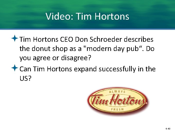 Video: Tim Hortons ªTim Hortons CEO Don Schroeder describes the donut shop as a