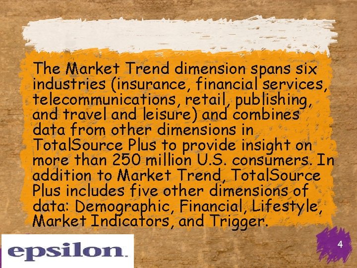 The Market Trend dimension spans six industries (insurance, financial services, telecommunications, retail, publishing, and