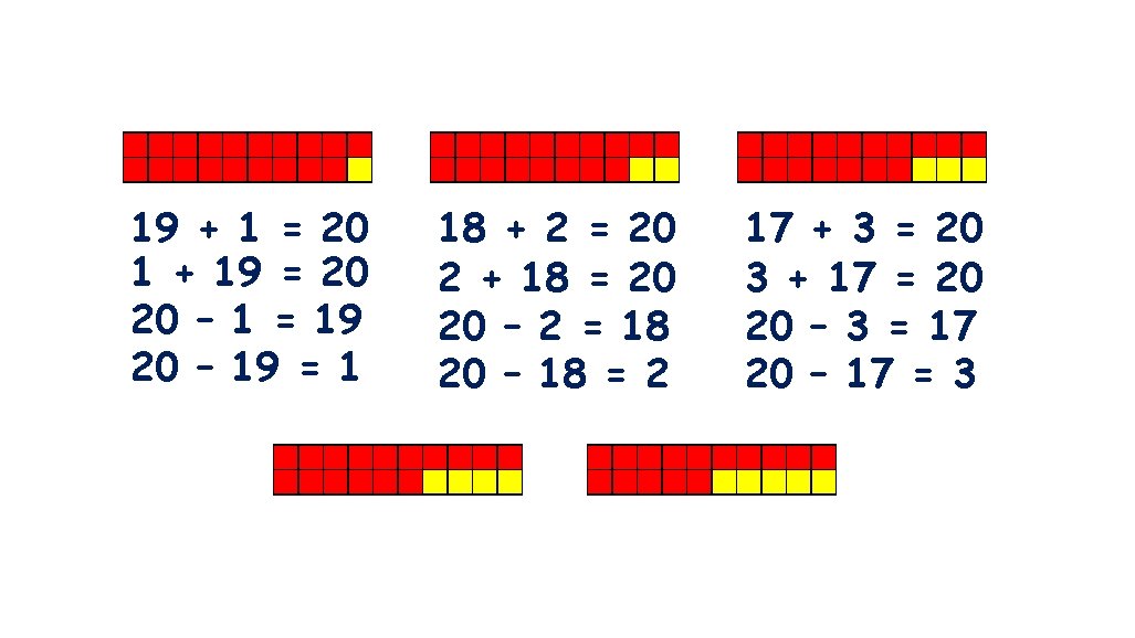 19 + 1 = 20 1 + 19 = 20 20 – 1 =