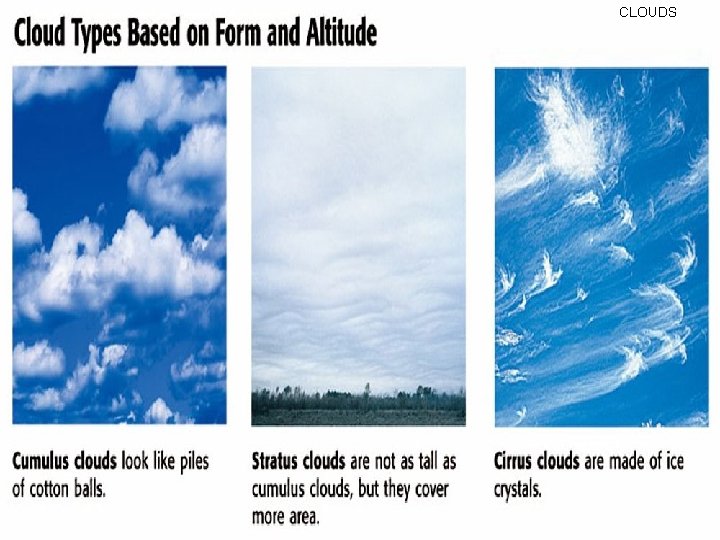 CLOUDS Section 1 Water in the Air Chapter menu Resources Copyright © by Holt,