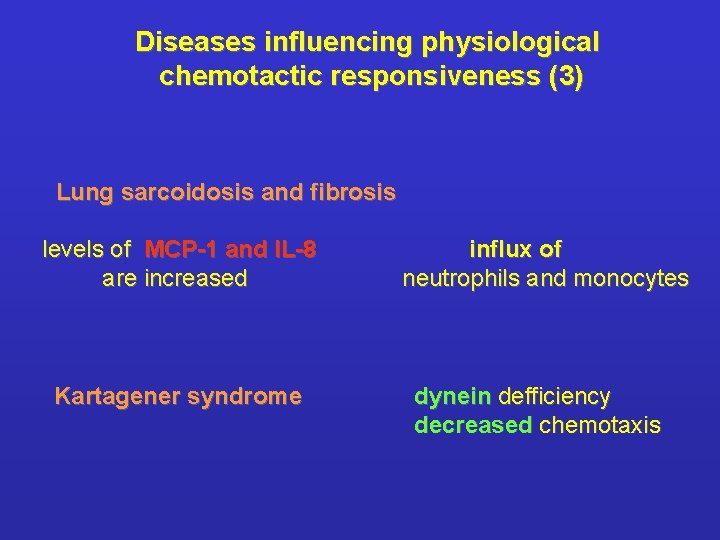 Diseases influencing physiological chemotactic responsiveness (3) Lung sarcoidosis and fibrosis levels of MCP-1 and