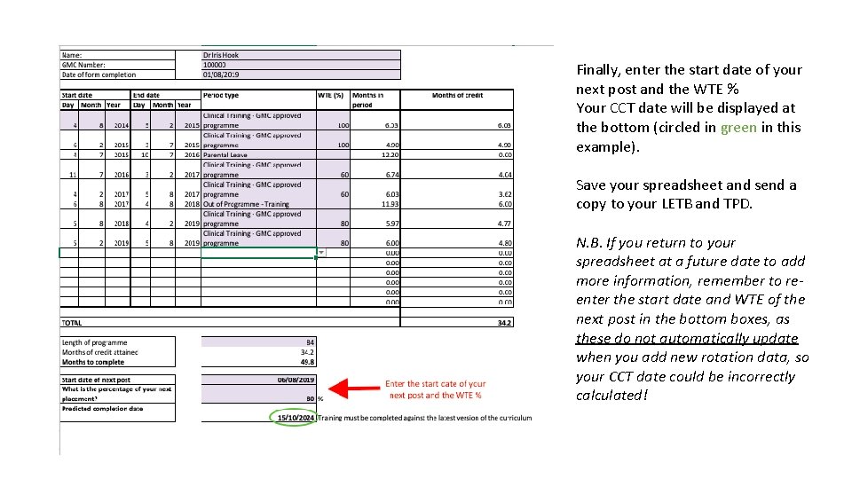 Finally, enter the start date of your next post and the WTE % Your