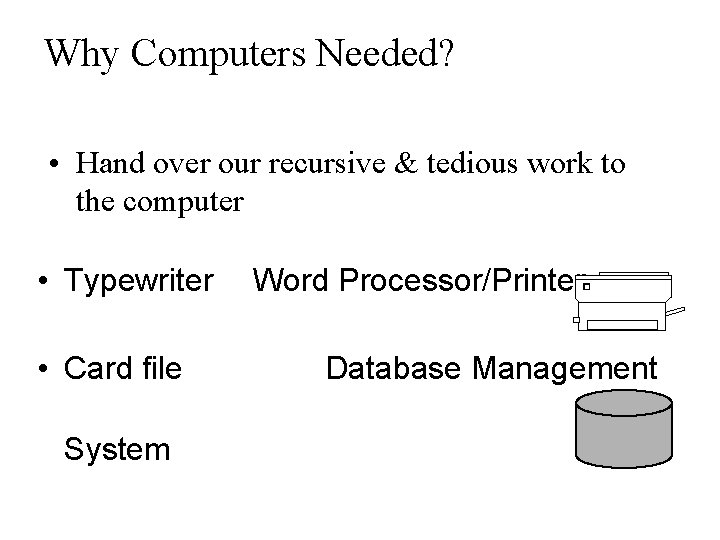 Why Computers Needed? • Hand over our recursive & tedious work to the computer Why Computers Needed? • Hand over our recursive & tedious work to the computer