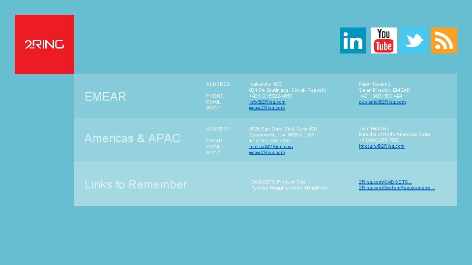 ADDRESS EMEAR PHONE EMAIL WWW ADDRESS Americas & APAC Links to Remember PHONE EMAIL