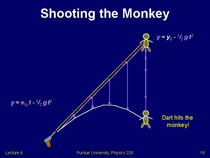 Shooting the Monkey y = y 0 - 1 / 2 g t 2 Shooting the Monkey y = y 0 - 1 / 2 g t 2