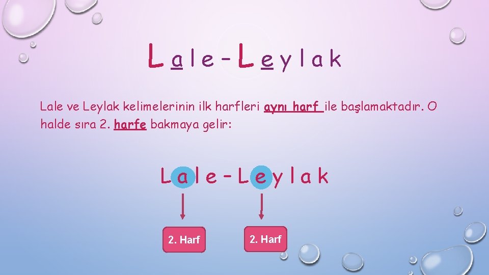 Lale–Leylak Lale ve Leylak kelimelerinin ilk harfleri aynı harf ile başlamaktadır. O halde sıra