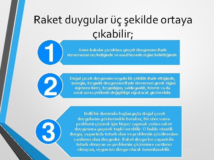 Raket duygular üç şekilde ortaya çıkabilir; Anne babalar çocuklara gerçek duygusunu ifade etmemesini söylediğinde