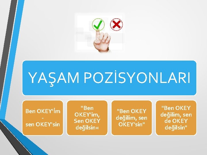 YAŞAM POZİSYONLARI Ben OKEY'İm sen OKEY'sin "Ben OKEY'im, Sen OKEY değilsin « "Ben OKEY