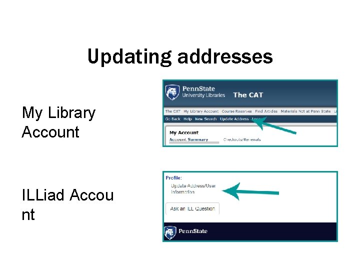 Updating addresses My Library Account ILLiad Accou nt 